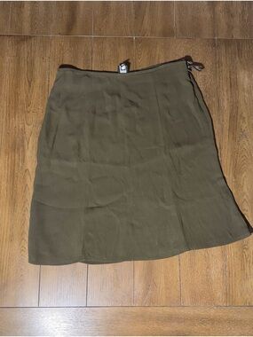 Eileen Fisher Olive A-Line Silk Skirt Petite M